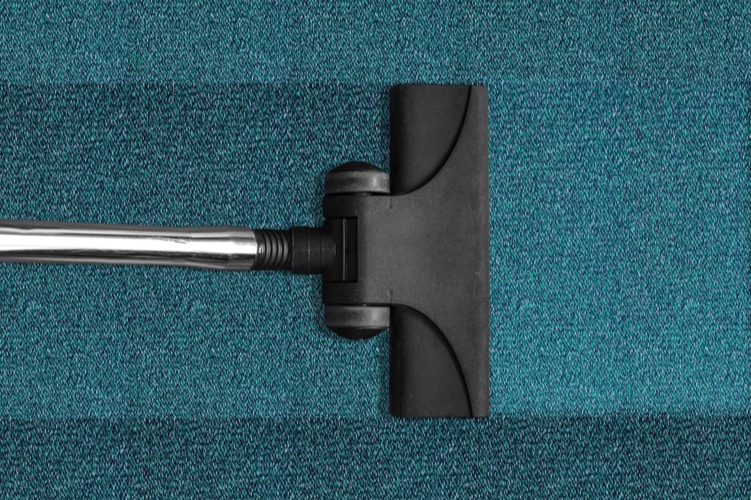Cordless stick vacuum picking up pet hair from carpet