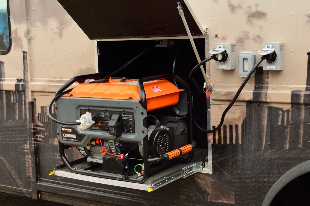 Portable inverter generator on a concrete surface outdoors