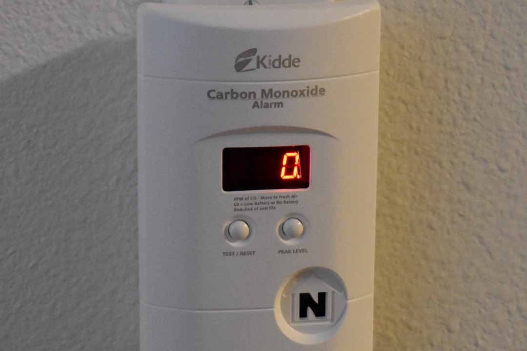 Ceiling-mounted combination smoke and carbon monoxide detector with status indicator light