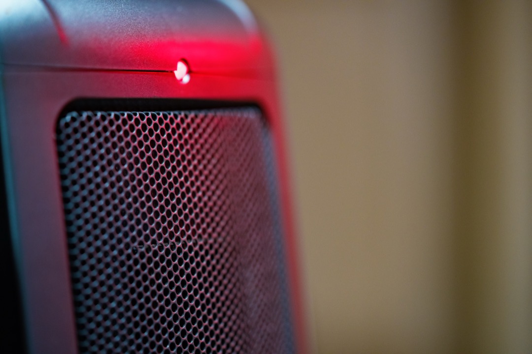 Ceramic space heater running in a finished room